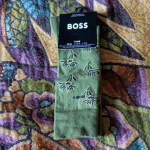 Boss Olive Socks with Floral Embroidery